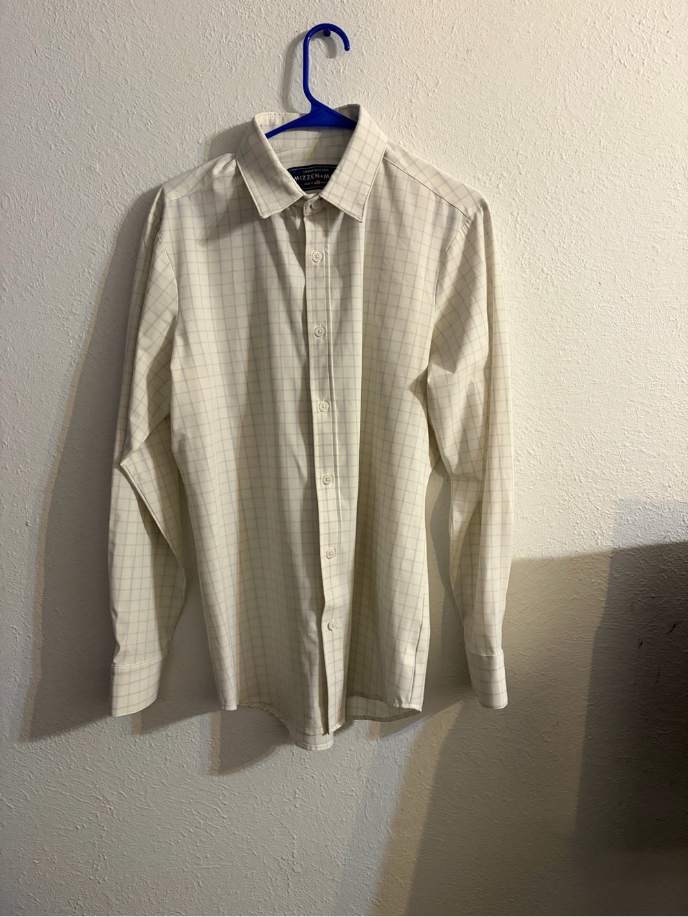 Mizzen+Main Men's Cream Dress Shirt with Light Gray Windowpane